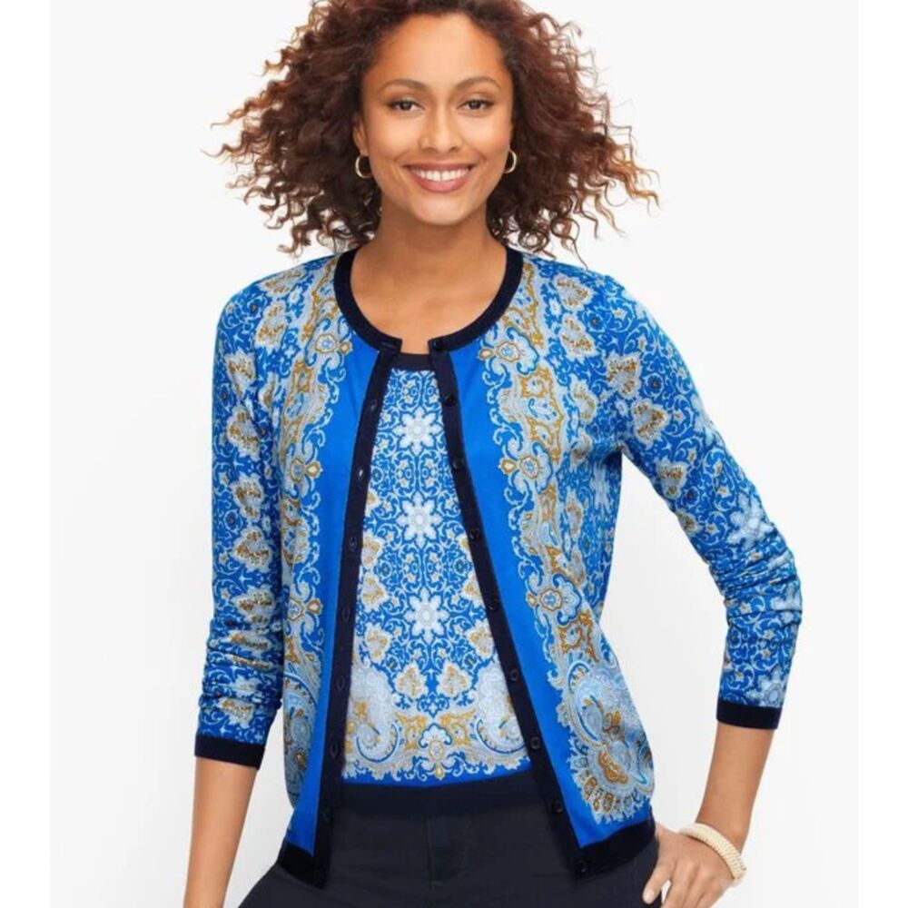 Talbots Charming Cardigan - Breton Blue Multi Paisley